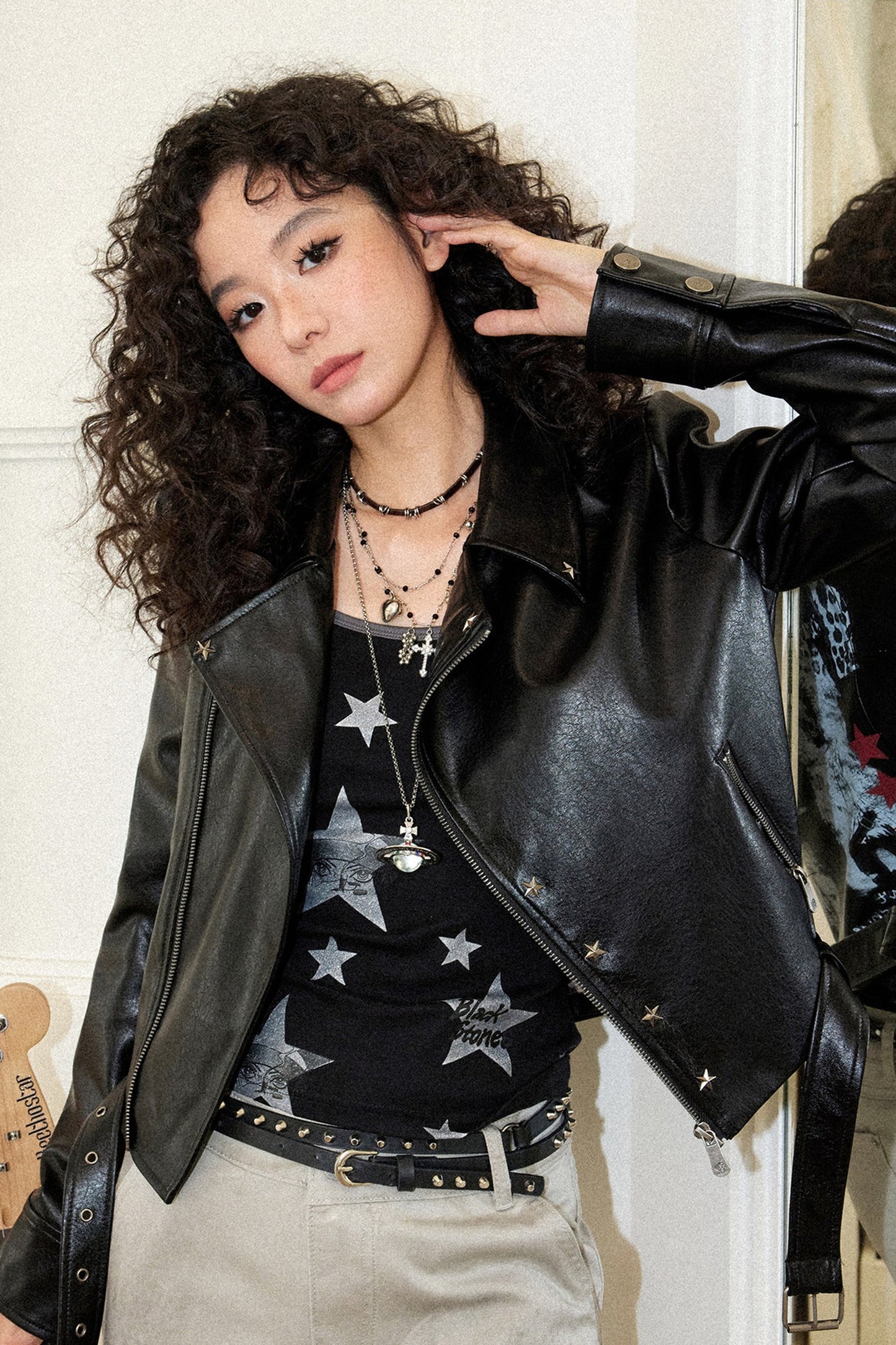 Star-Studded Leather Jacket