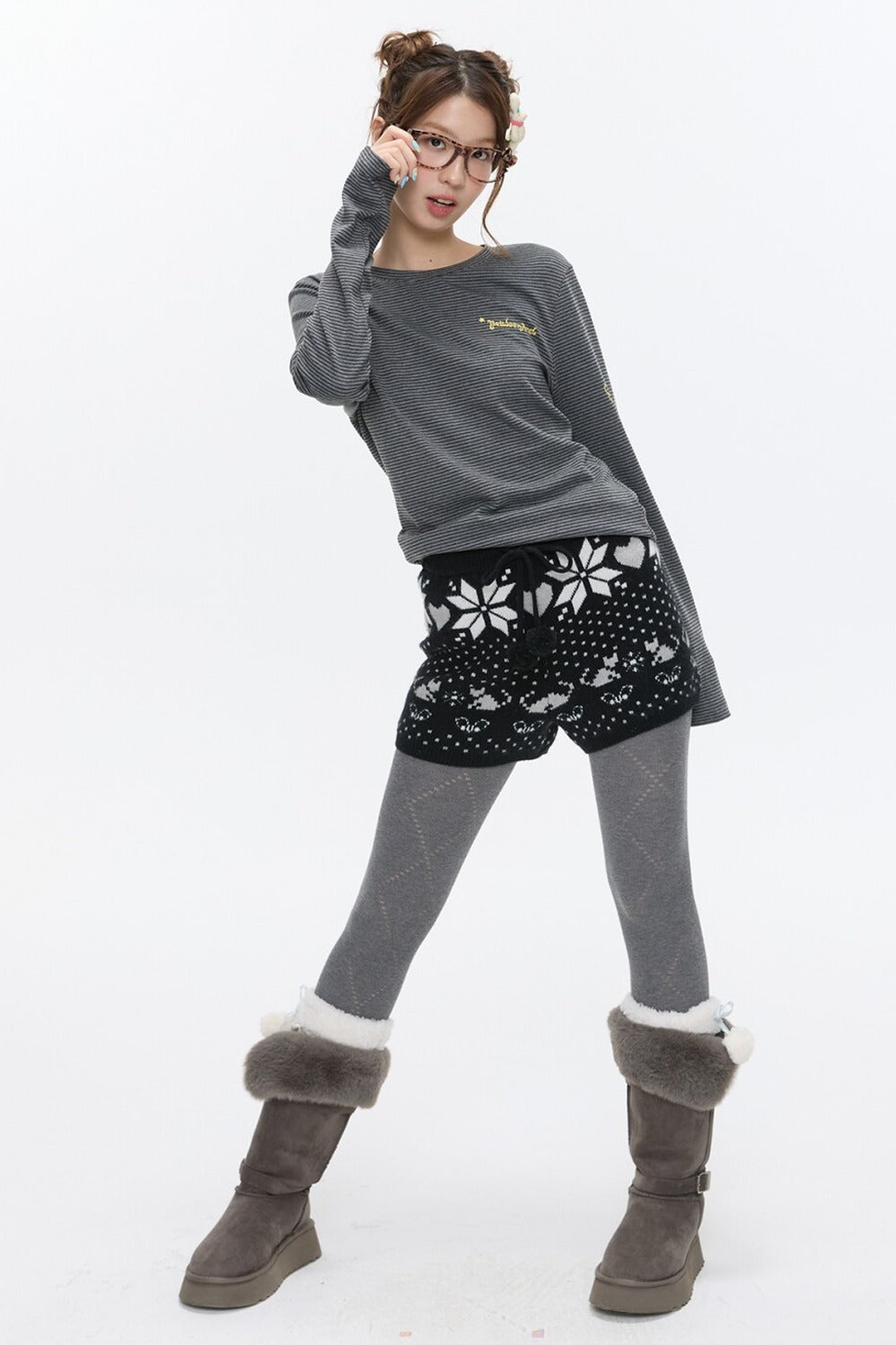 High-Waisted Snowflake Polka Dot Shorts