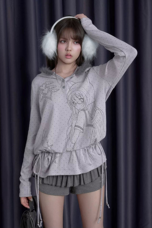 Gray Purple Printed Hoodie