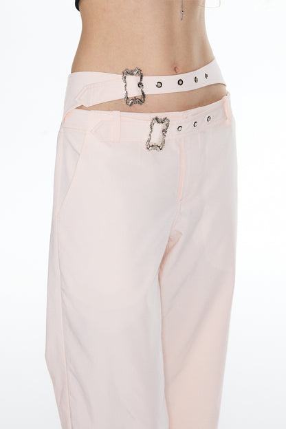 Pink Double Waistband Low-Waist Pants