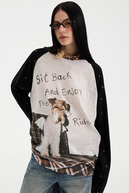 Puppy Print Colorblock Raglan Long Sleeve T-Shirt