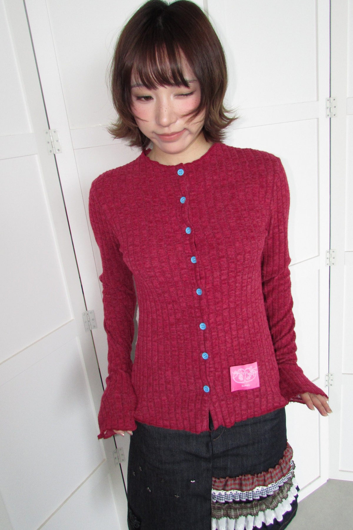 Candy-Colored Ribbed Versatile Button-Up Top