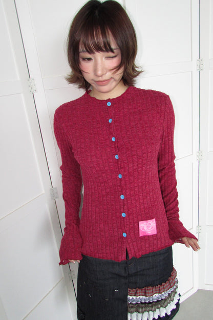Candy-Colored Ribbed Versatile Button-Up Top