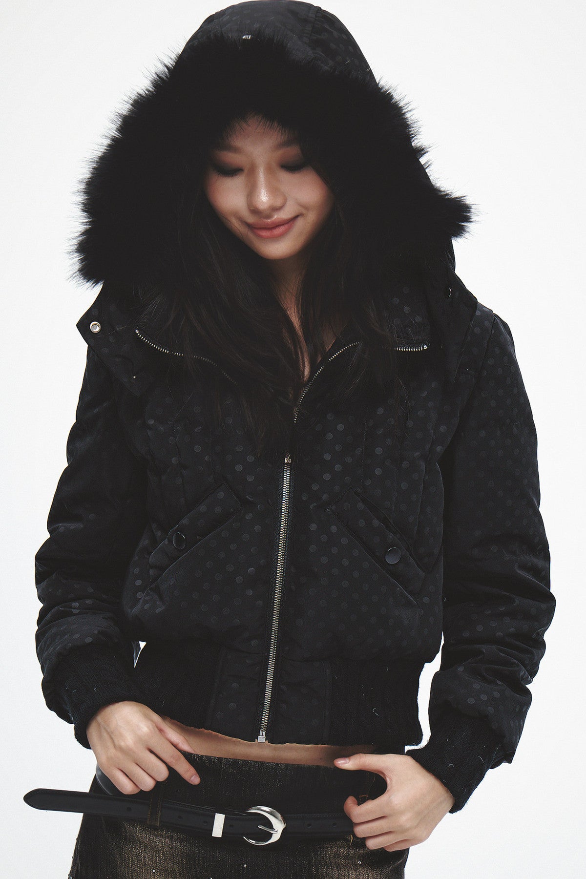 Short Fur Hooded Down Jacket