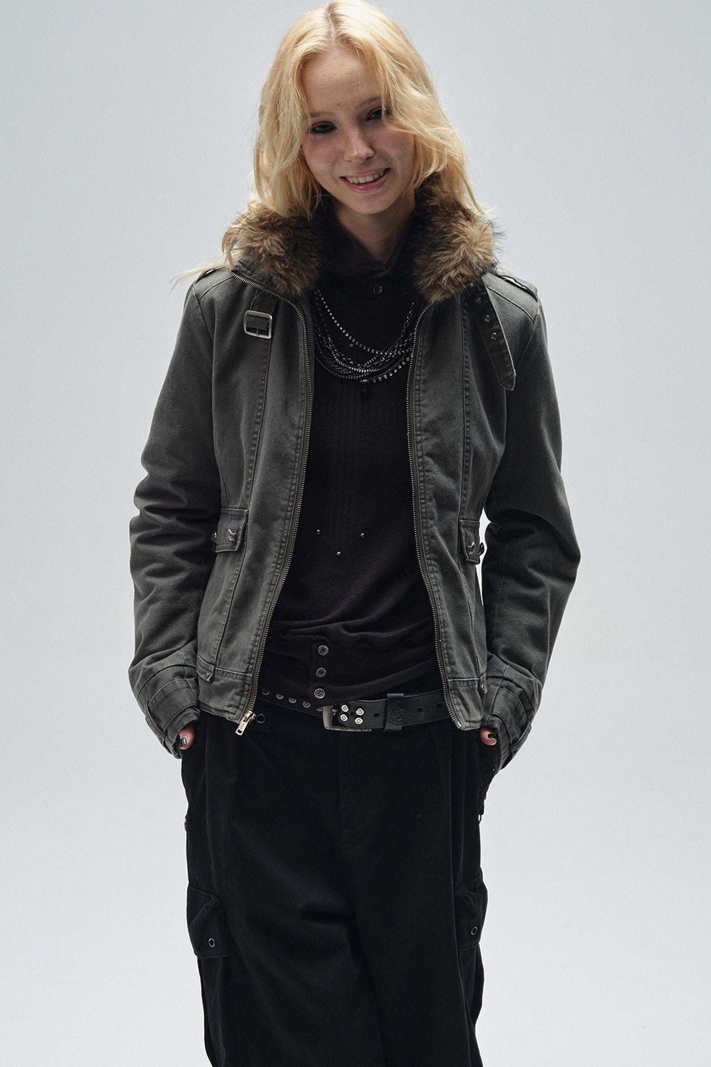 Detachable Fur Collar Punk Jacket