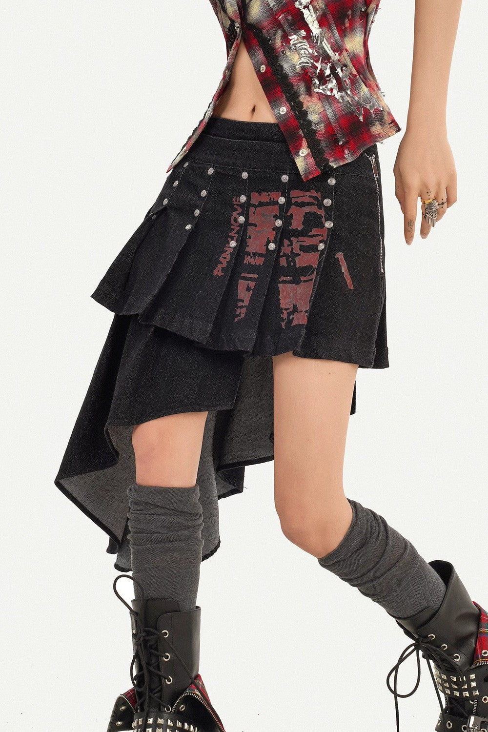 Irregular Punk Rivet Skirt