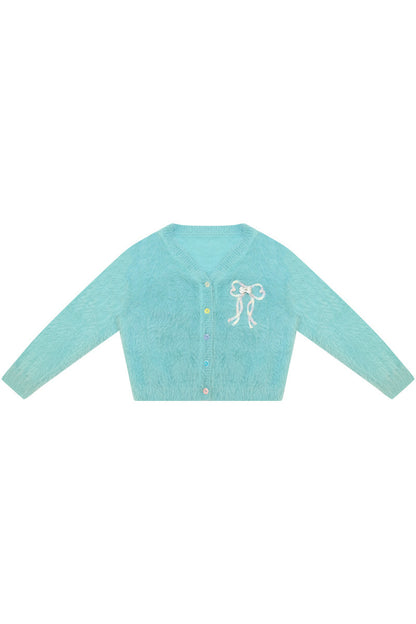 Fuzzy Bowknot Knit Cardigan