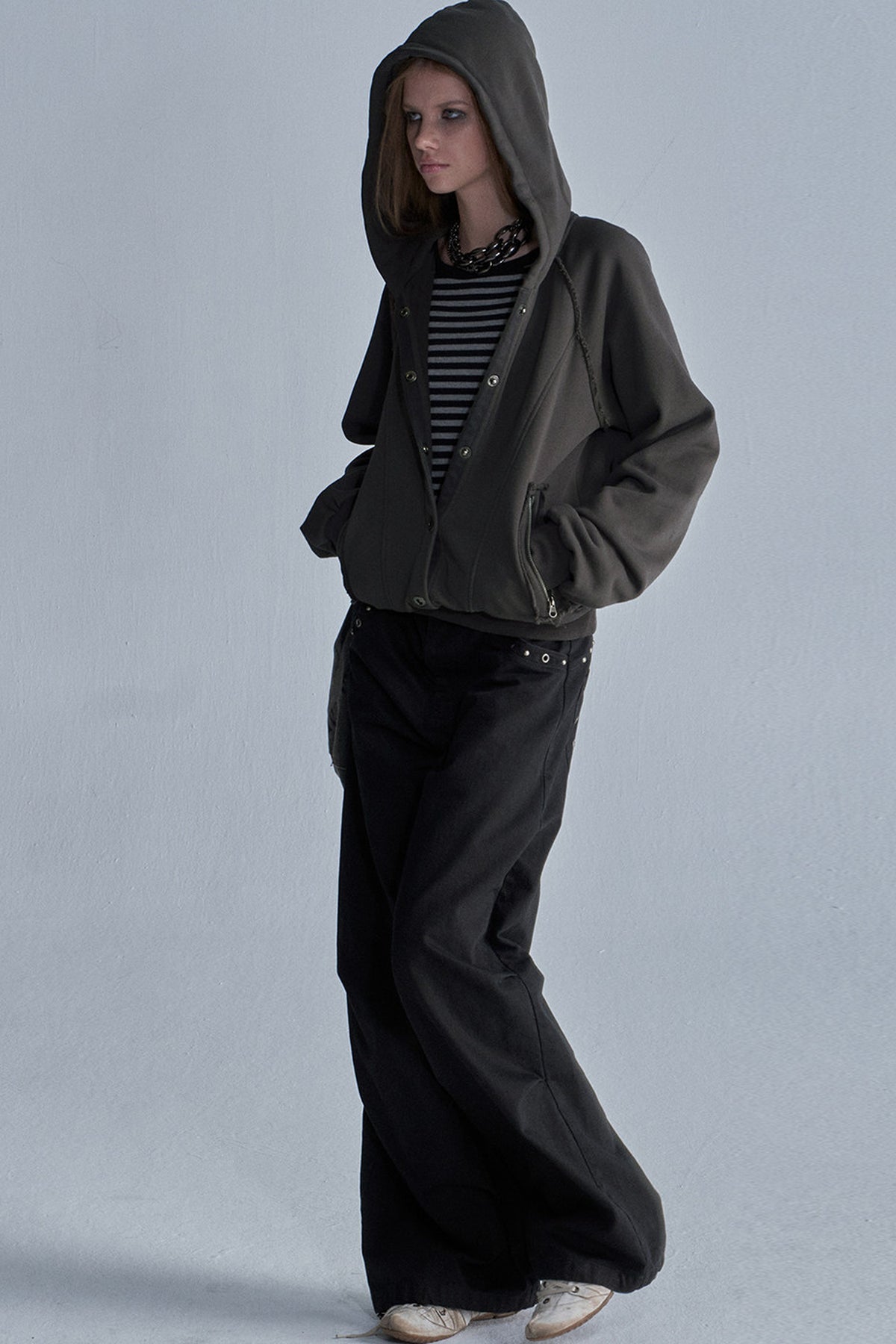 Acid-Washed Reversible Hooded Terry Jacket