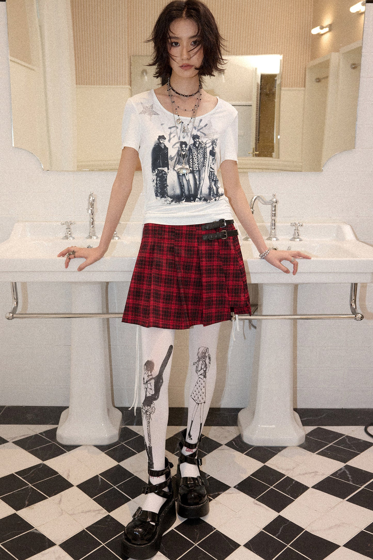 Portrait Print Drawstring Top
