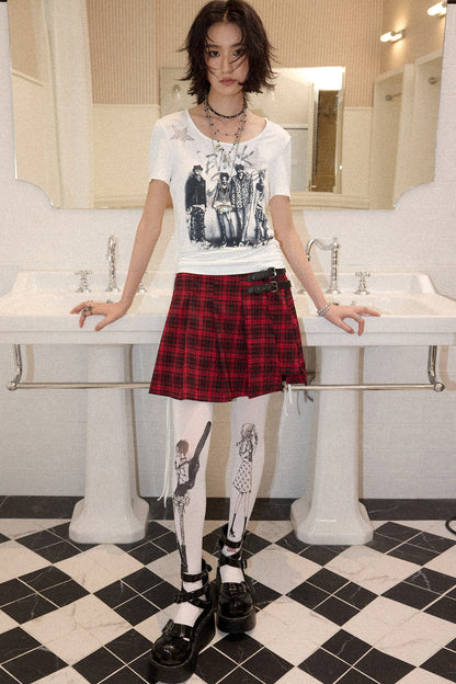 Portrait Print Drawstring Top