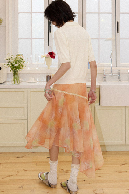 Irregular Lace Trim Chiffon Skirt