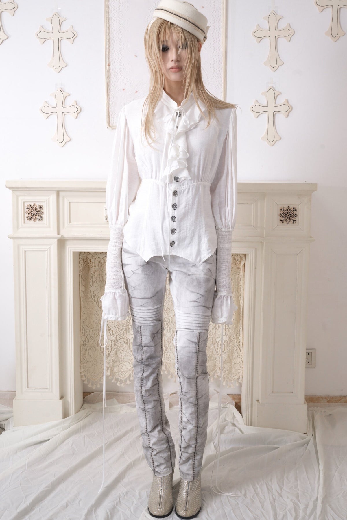Accordion Pleated Puff Sleeve Blouse
