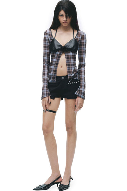 Leather Mesh Long-Sleeve Top