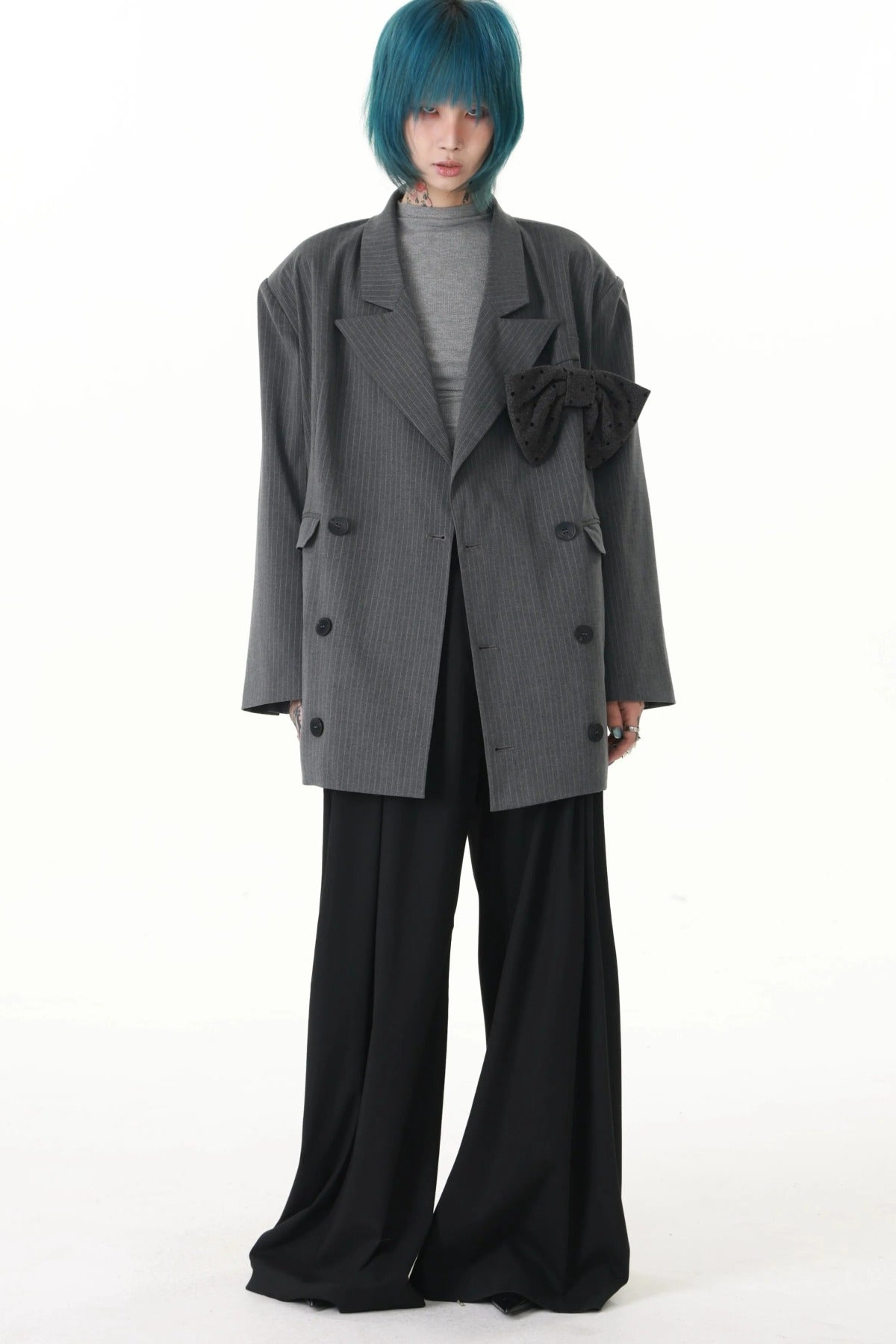 Detachable Bow Layered Dad Blazer