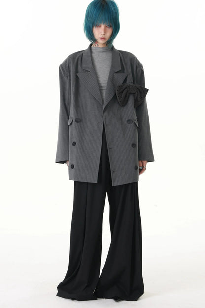Detachable Bow Layered Dad Blazer