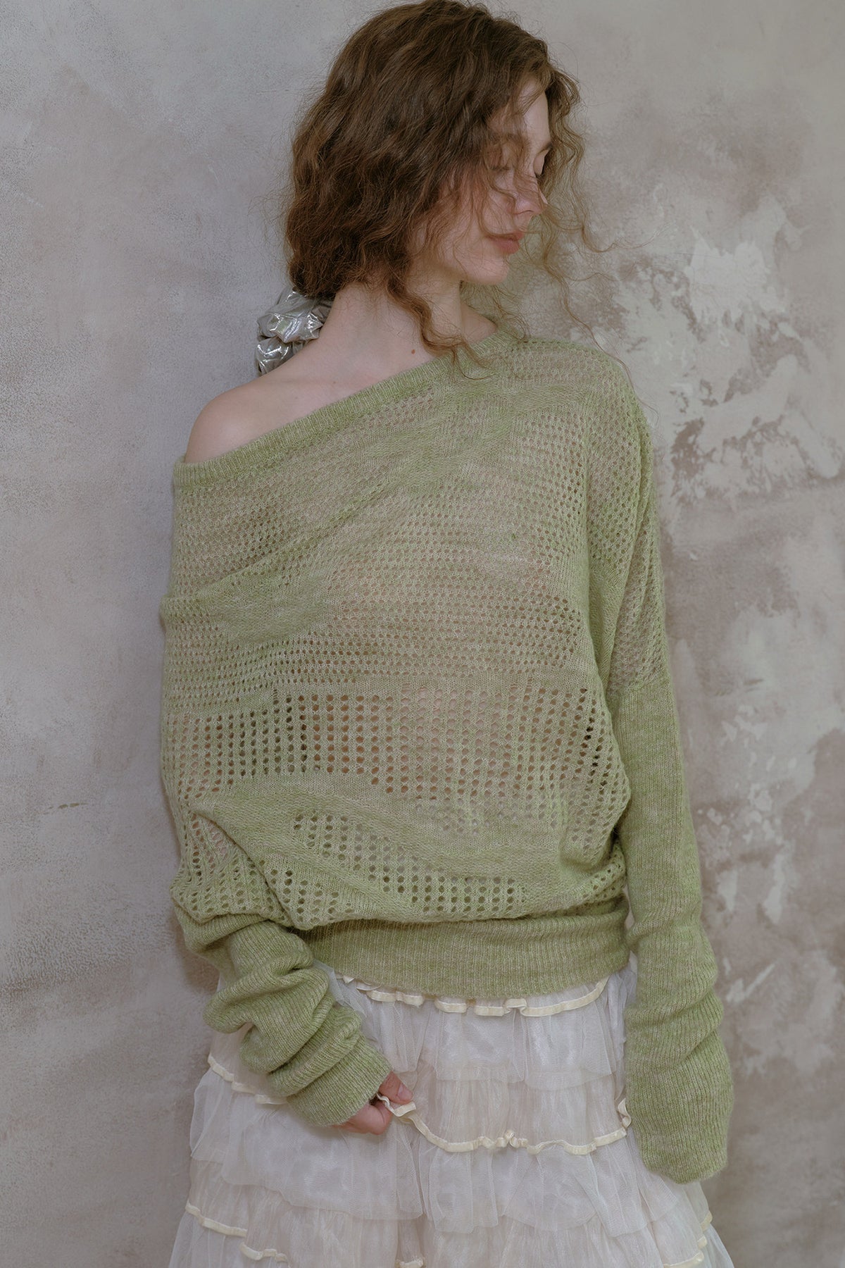 Off-Shoulder Wool Batwing Knit Top