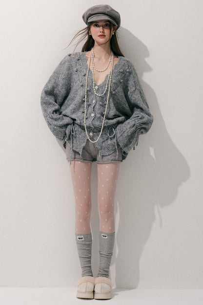 Loose Crochet V-Neck Cardigan