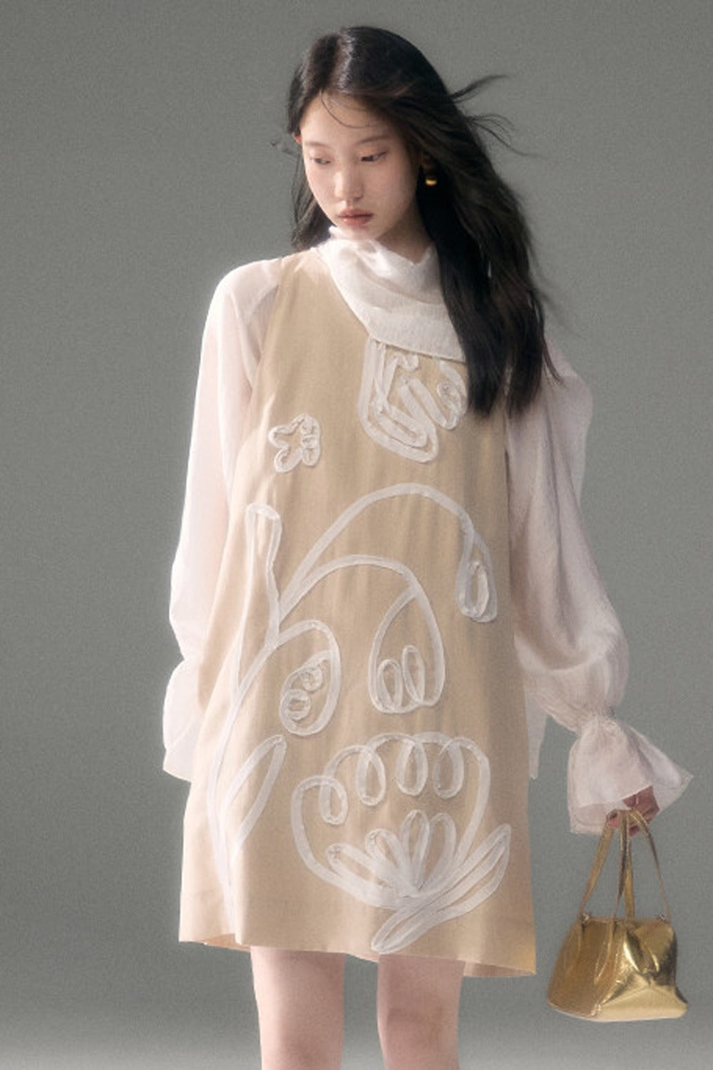 3D Floral Bird Tencel Dress