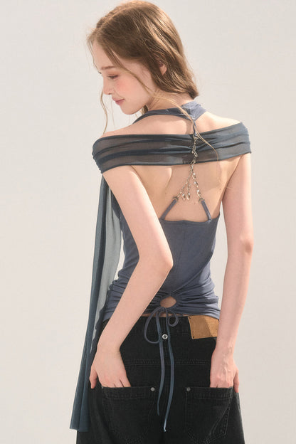 Mesh Overlay Halter Top