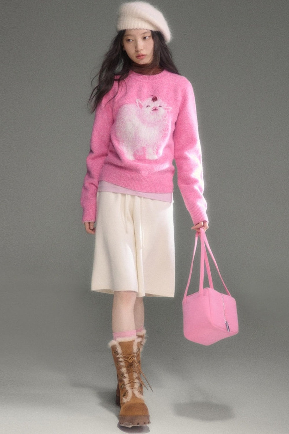 Cherry Lamb Jacquard Wool Blend Sweater