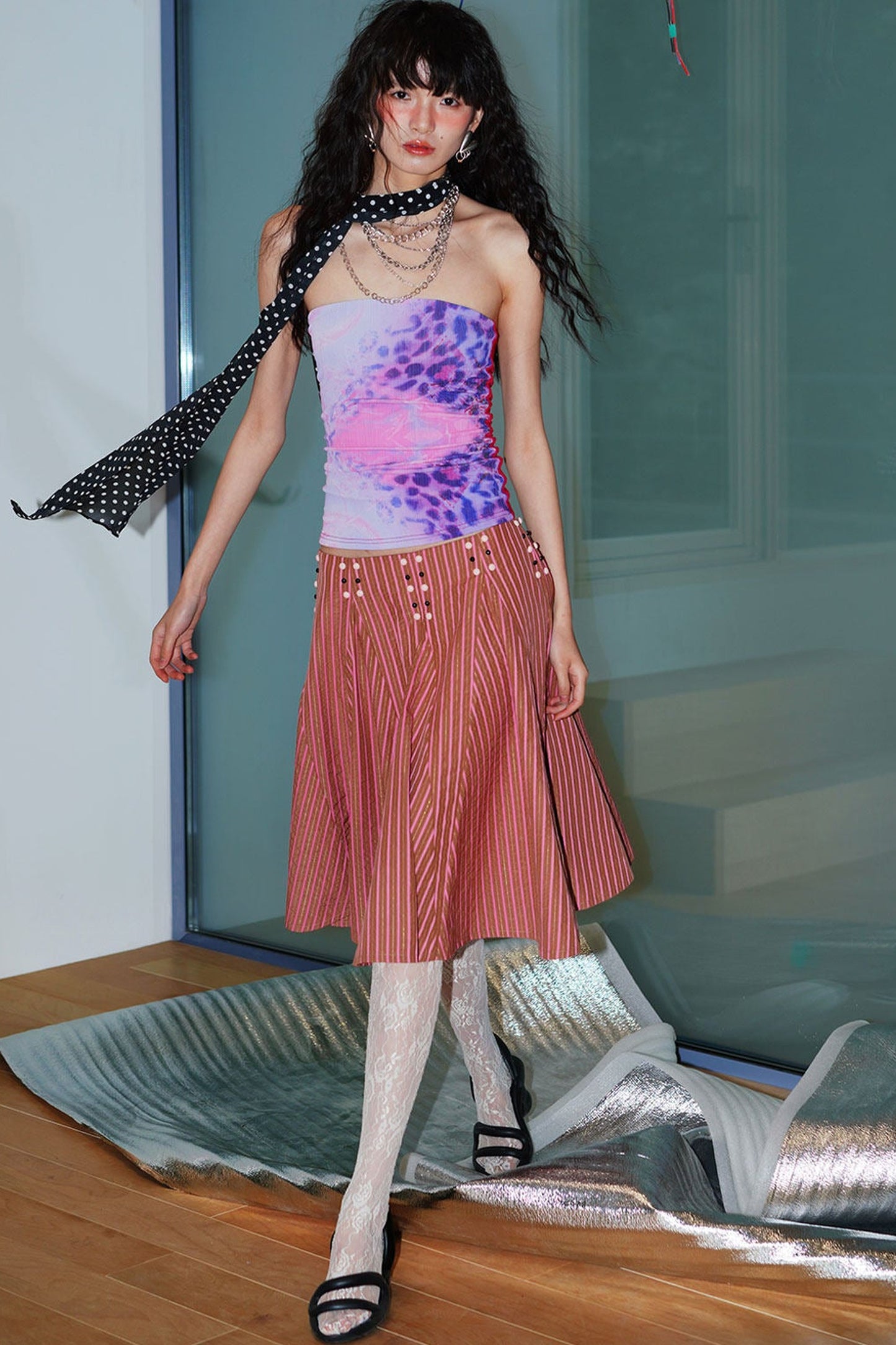 Retro Striped A-Line Skirt