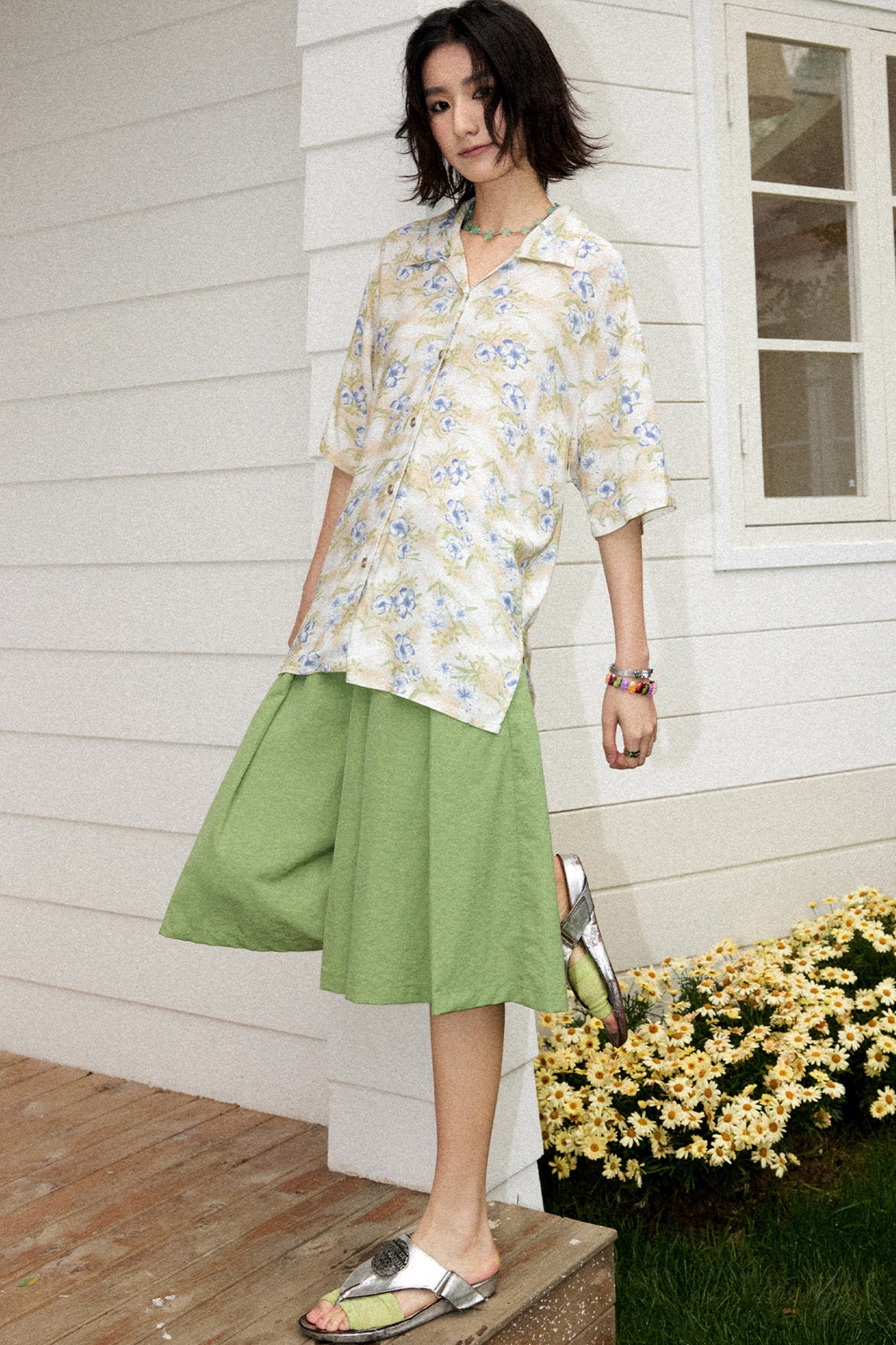 Hawaiian Contrast Print Blouse