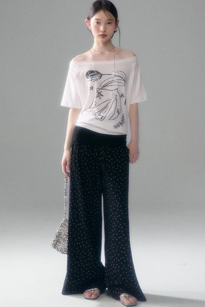 Retro Polka Dot Foldable Strapless Wide Leg Trousers