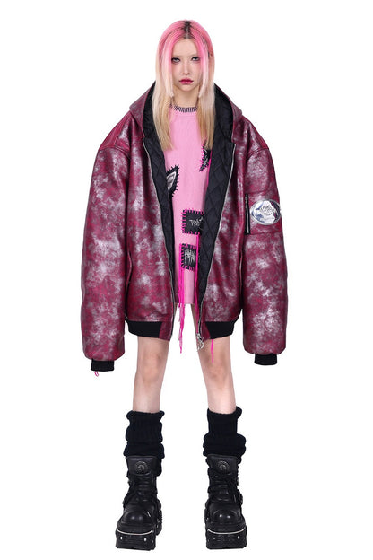 Oversized Acid Wash Bomber Jacket