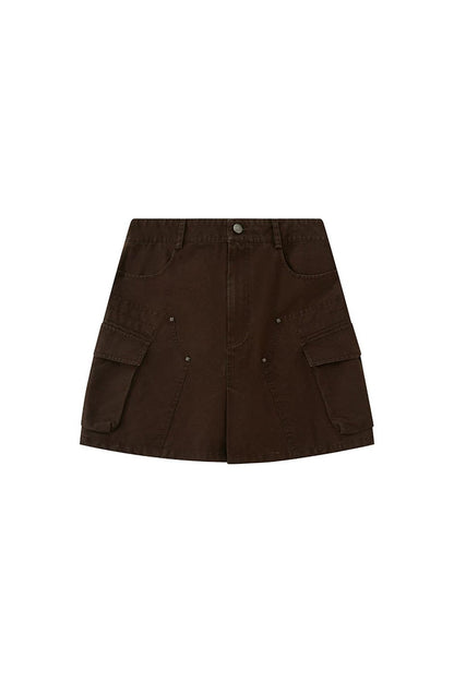 Washed Coffee Cargo A-Line Skirt