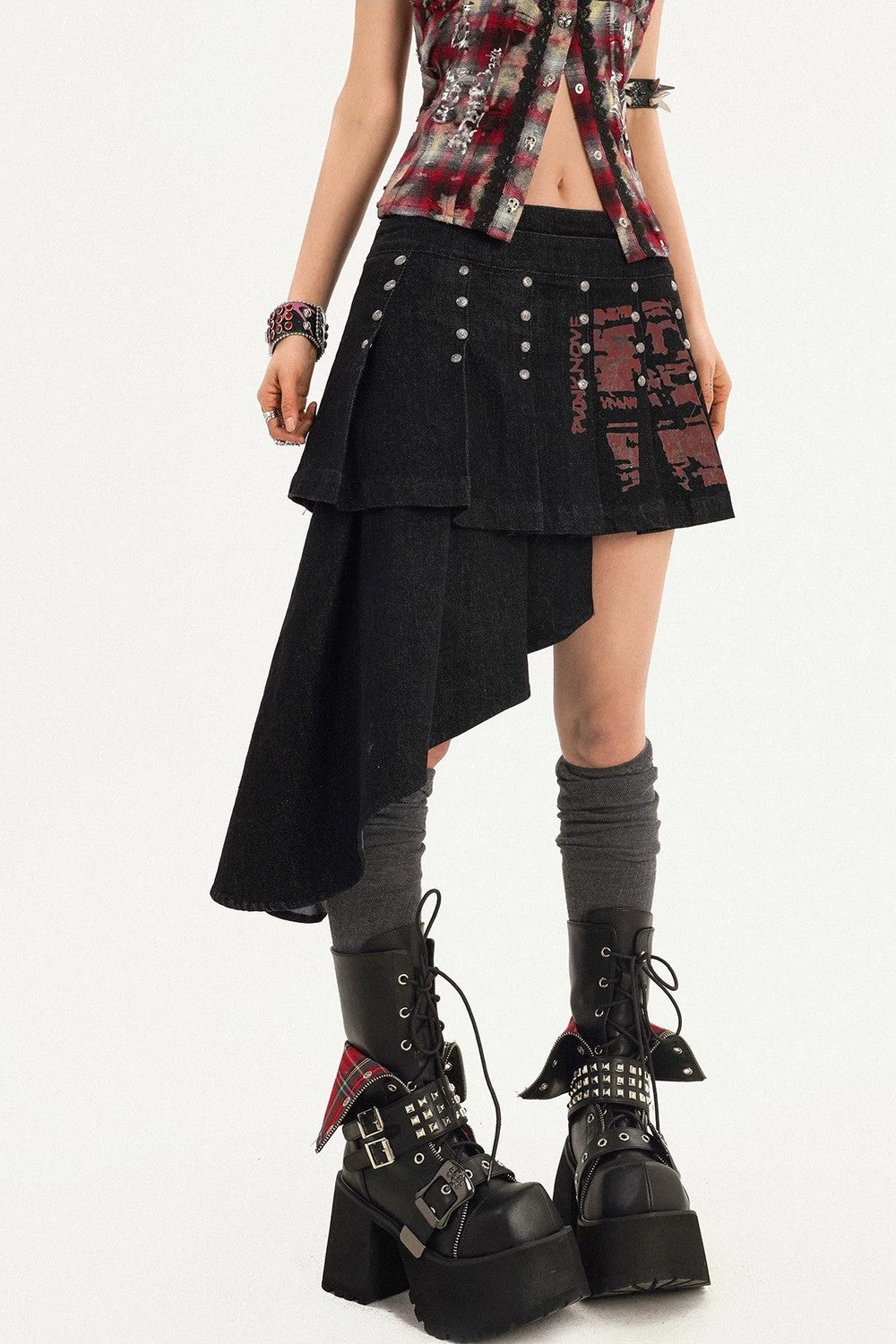Irregular Punk Rivet Skirt