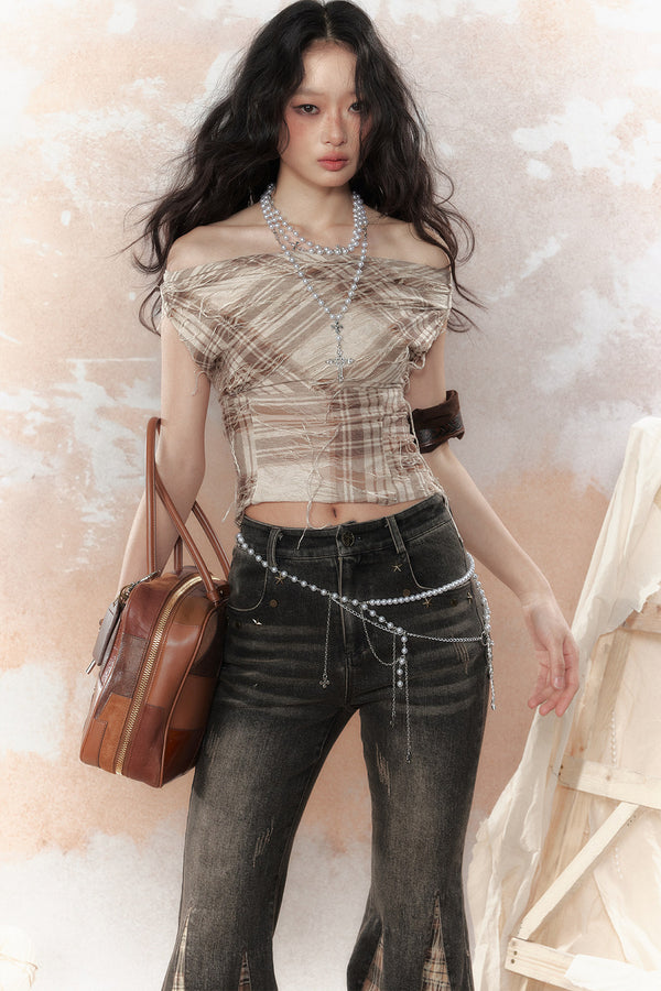 Retro Plaid Tassel Camisole Top