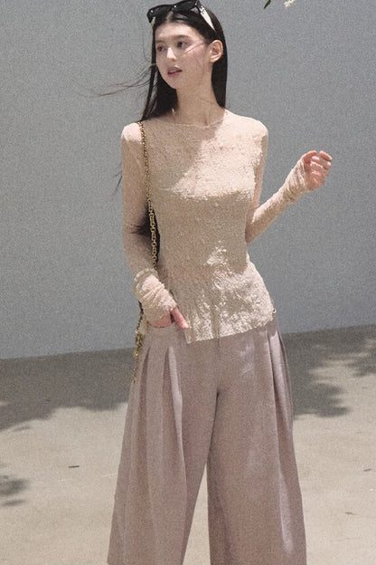 Silver Textured Knit Lace Top