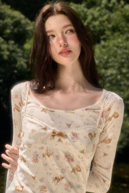 Deer Print Camisole Top Skirt Set-Up