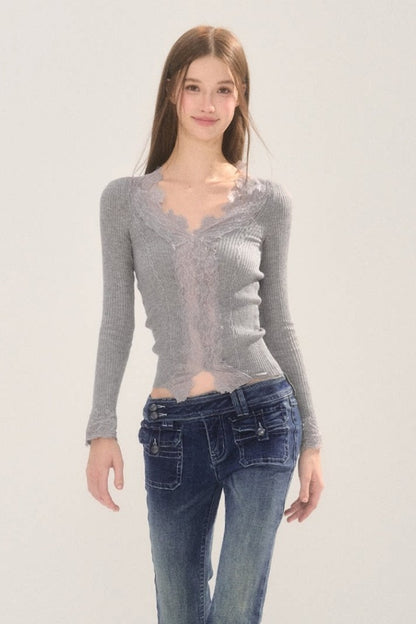 Elastic Lace Knit Sweater