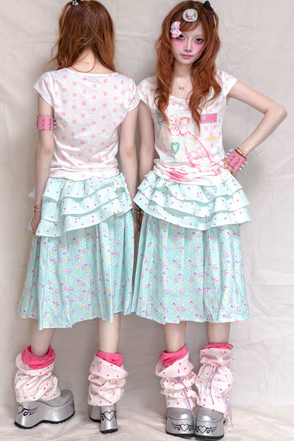 Mint Floral Asymmetrical Skirt