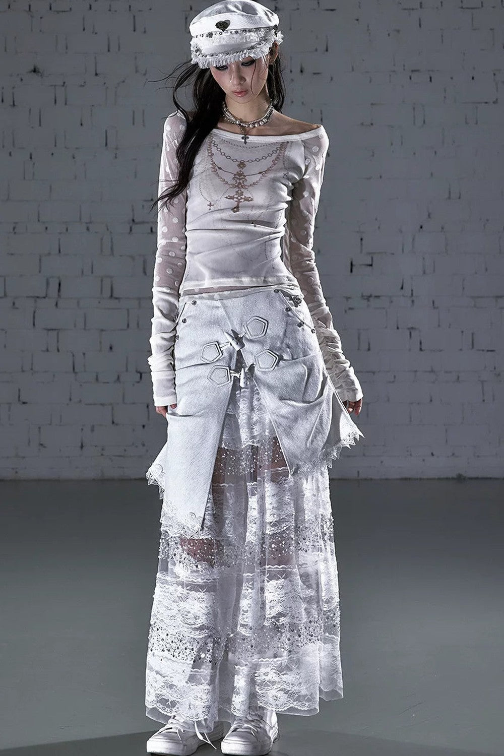 Baroque Flocked Wing Embroidered Blouse