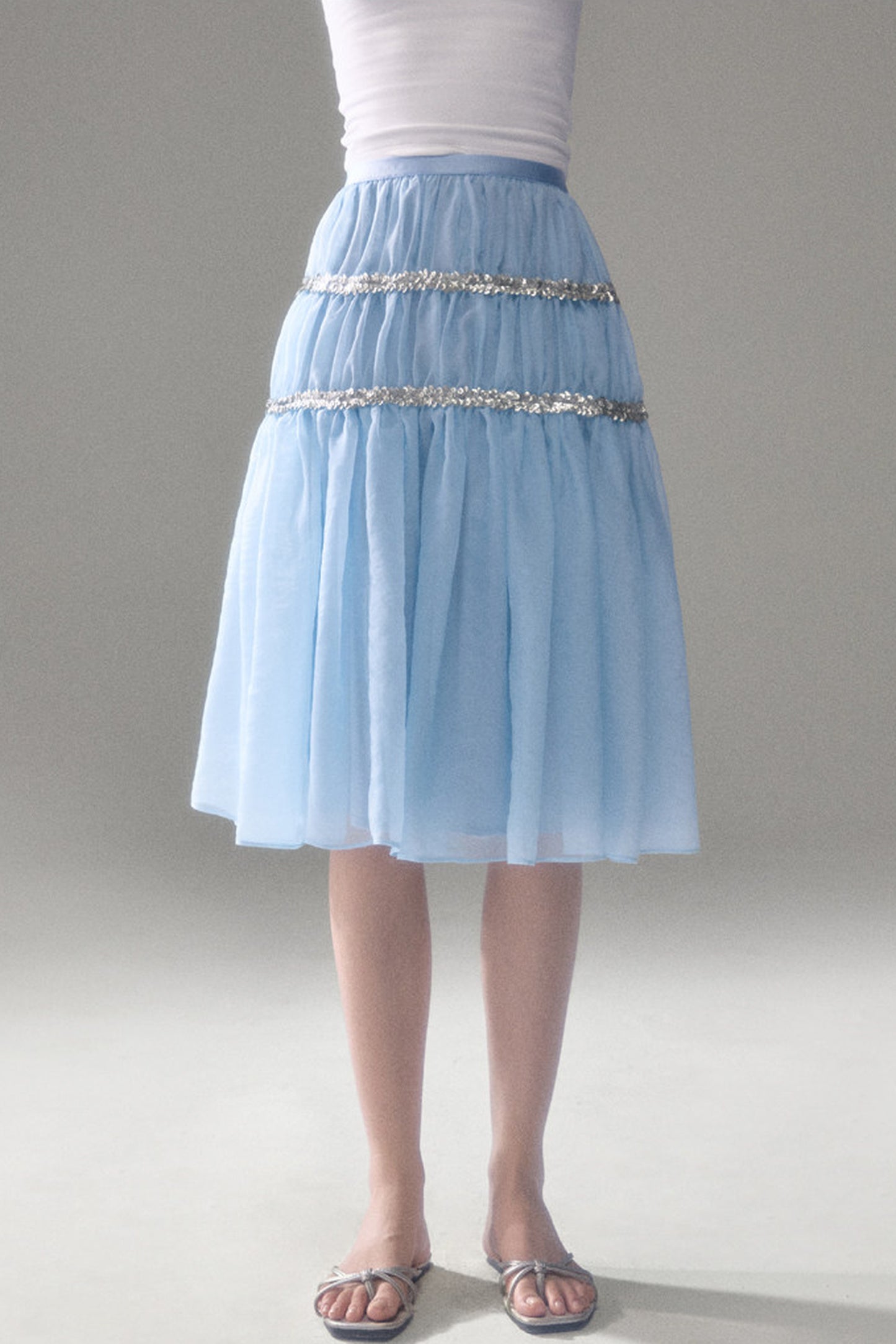 Pearlescent Mesh Sequin A-Line Skirt