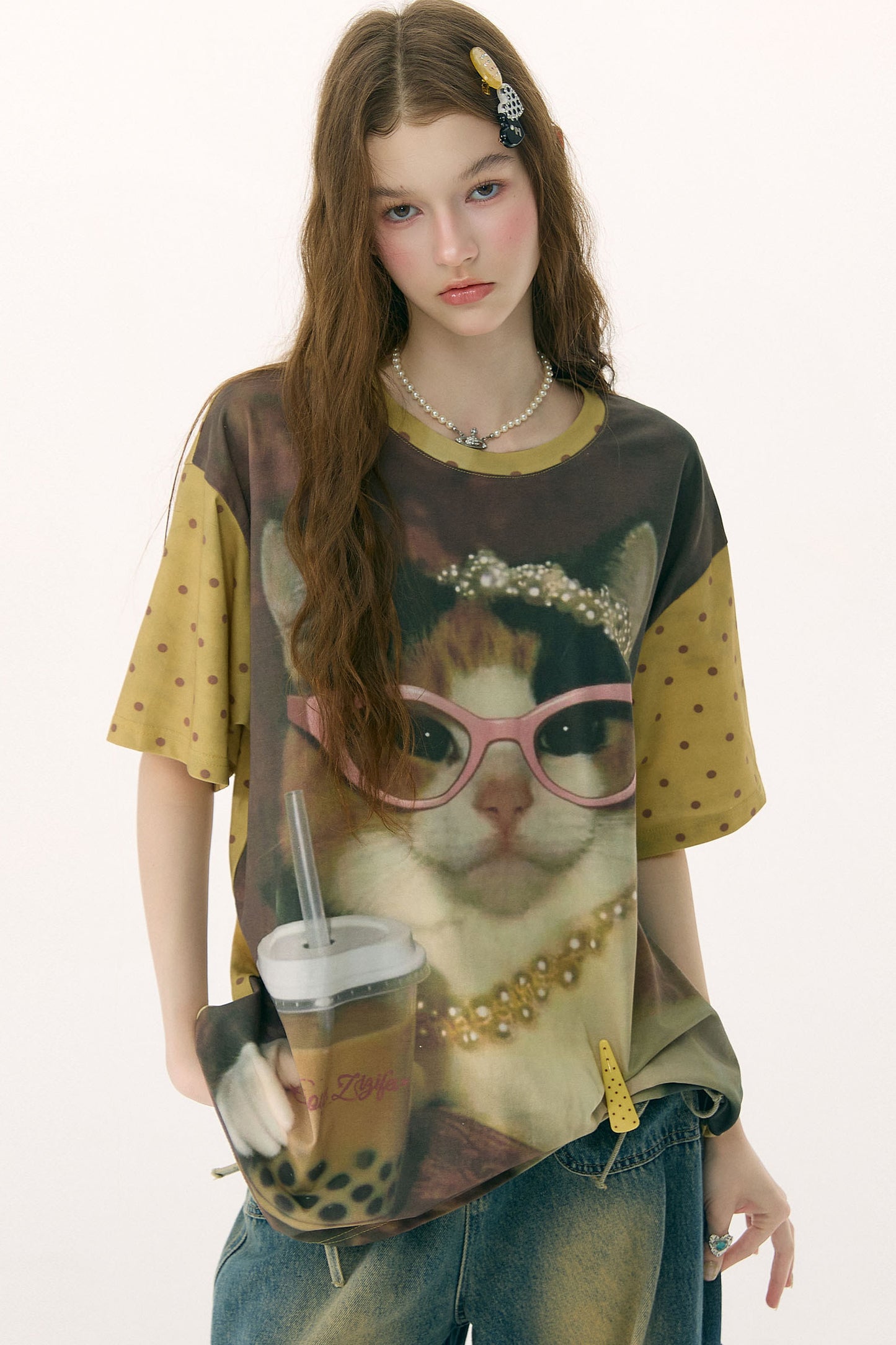 Cat Print Loose T-Shirt