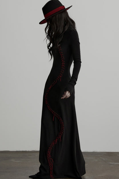 Hand-Stitched Long Sleeve Knit Dress