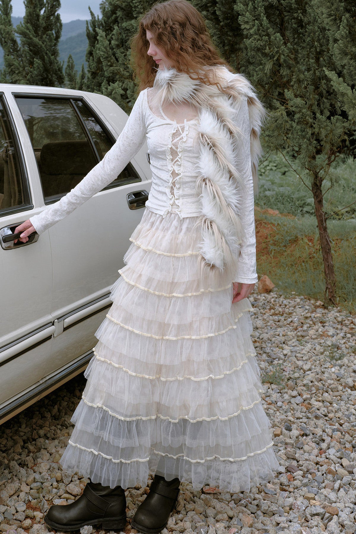 Beaded Alpaca Wool Shawl Skirt Set-Up