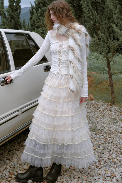 Beaded Alpaca Wool Shawl Skirt Set-Up