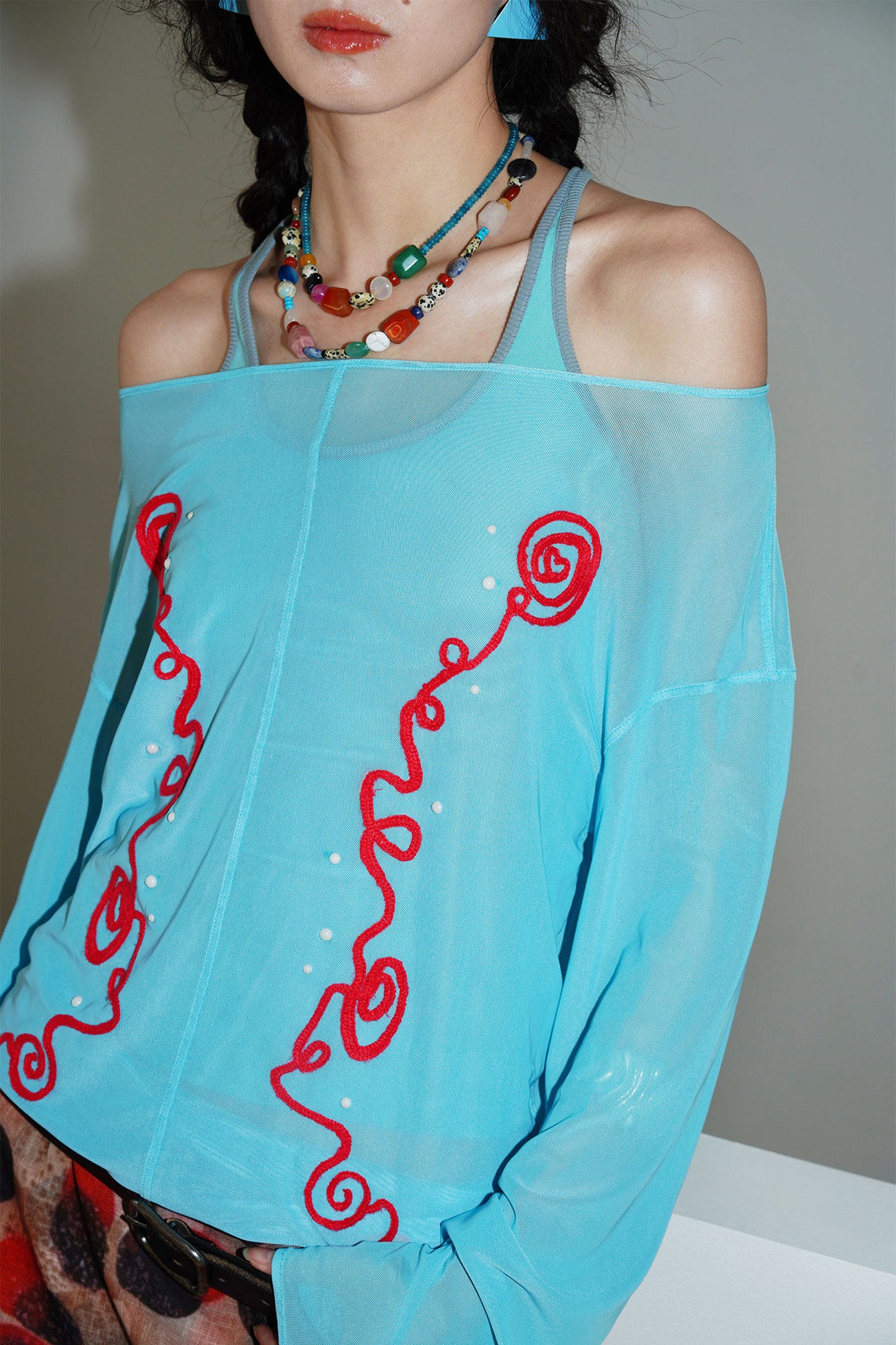 Textured Mesh Embroidery Top