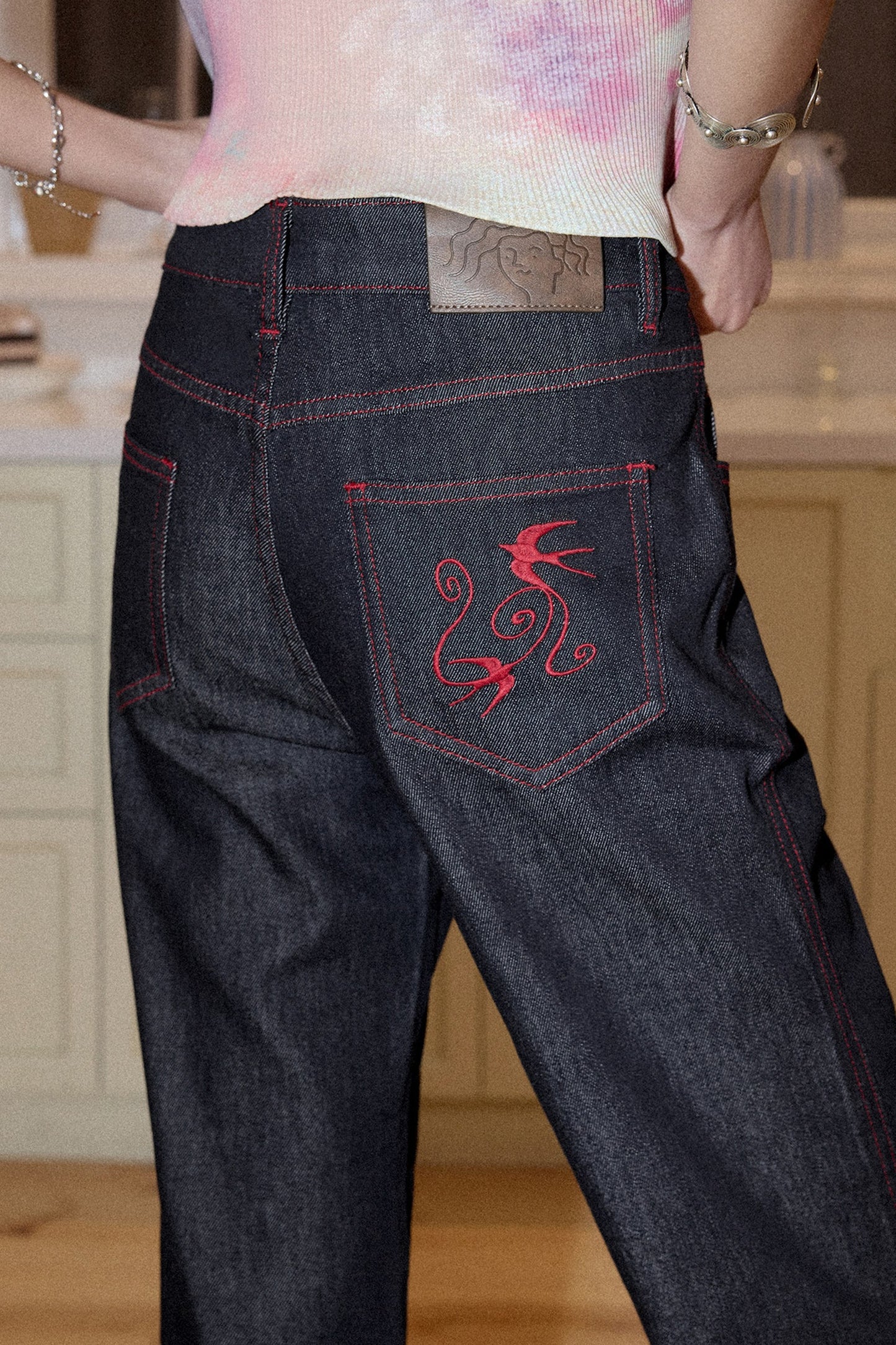 Retro Color-Blocked Flared Pants