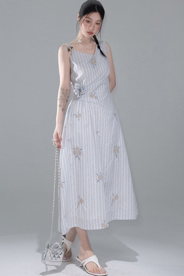 Mist Blue Striped Tank Dress