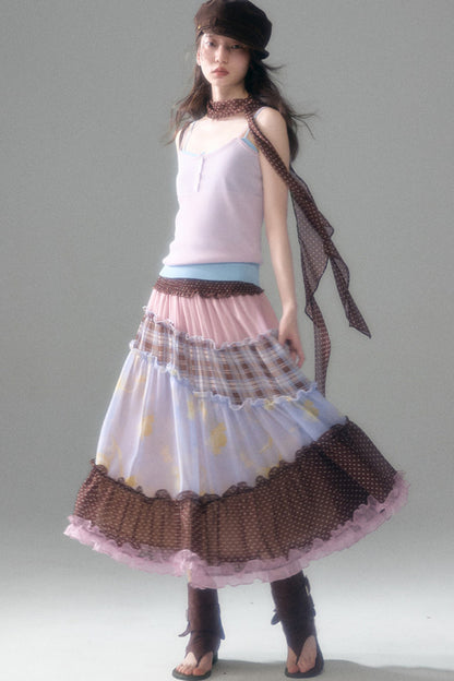Brownie Tart Patchwork Tube Top Skirt