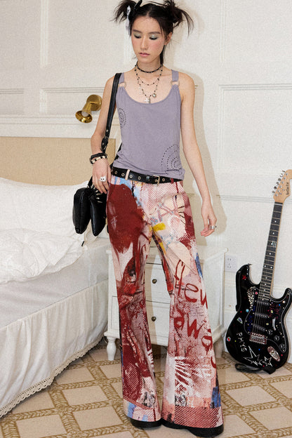 Red Print Flared Pants