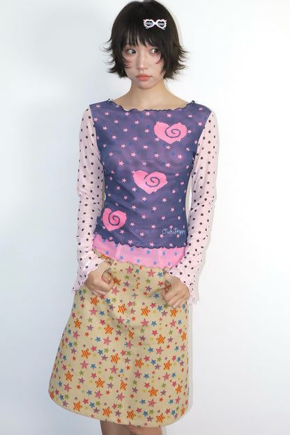 Star Print Mid-Waist A-Line Skirt