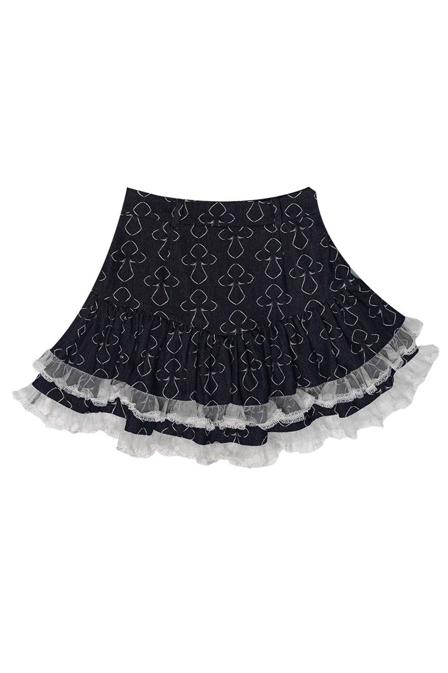 Puffiger Rock mit Schmetterlings-Jacquard und Spitzenbesatz