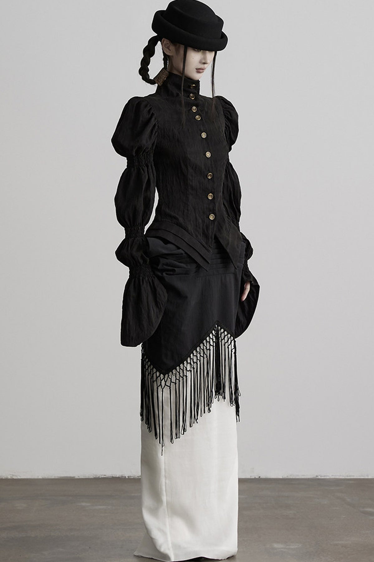 Three-Dimensional Lotus Sleeve Long-Sleeve High-Neck Shirt
