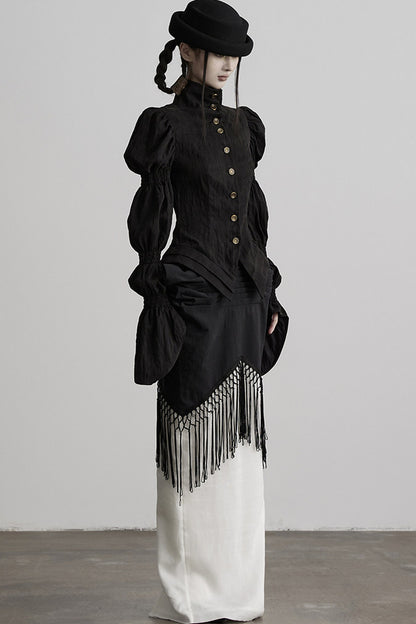 Three-Dimensional Lotus Sleeve Long-Sleeve High-Neck Shirt